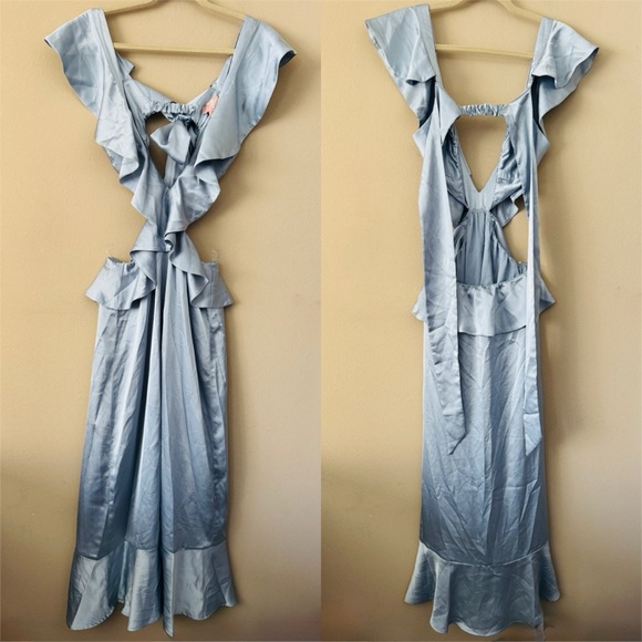 Show Me Your MuMu Zoey Midi Dress Steel Blue Luxe Satin Size S - Picture 3 of 10